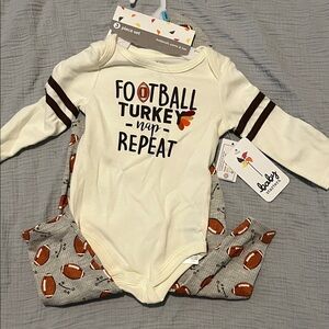 Baby Gear Cream and Brown Football Bodysuit Set